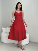 Vestido midi evasê decote v em viscolinho