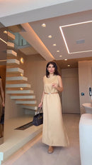 Vestido Midi Linho Puro - Fenda Lateral
