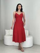 Vestido midi evasê decote v em viscolinho
