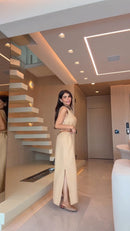 Vestido Midi Linho Puro - Fenda Lateral