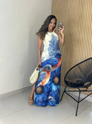 Vestido Longo Fenda Lateral Est. Pássaro Virginia