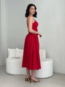 Vestido midi evasê decote v em viscolinho