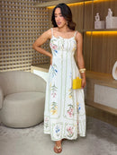 Vestido linho em crepe Detalhe em V