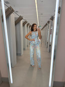 Conjunto Peplum em Jeans Wide Leg com Estampa Floral - Renner