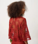 Conjunto em Crochê com Paetês e Bordado Abstrato Vermelho