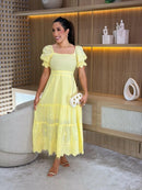 Vestido Linho Com barra bordada