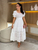 Vestido Linho Com barra bordada