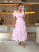 Vestido Linho Com barra bordada
