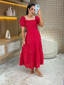 Vestido Linho Com barra bordada