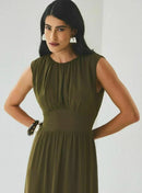 Vestido Isabela Crepe Drapeado Detalhe Cordão Aramodu